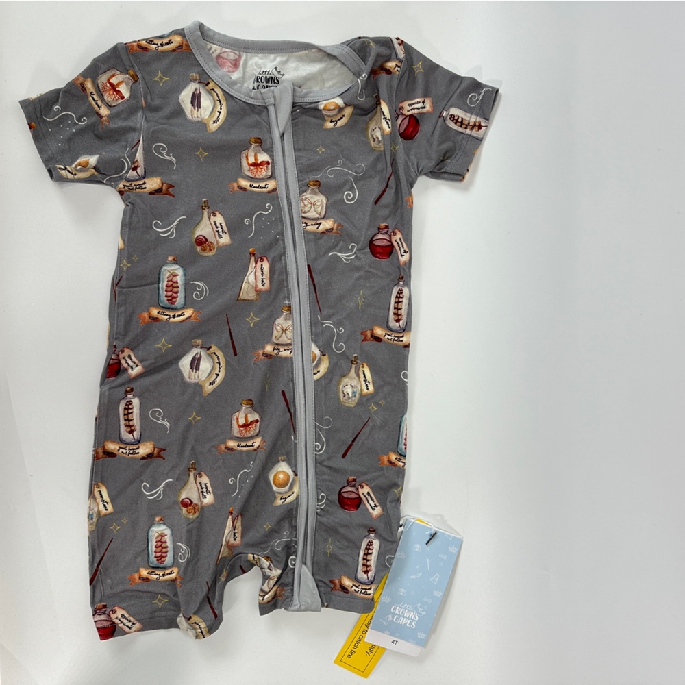 NWT Little Crowns and Capes Potions Wizard‎ Bamboo Romper 4T Unisex Toddler HP